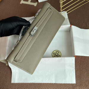 hm0258 Hermes Kelly Pochette Clutch Bag Etoupe Gray Gray Silver Hardware