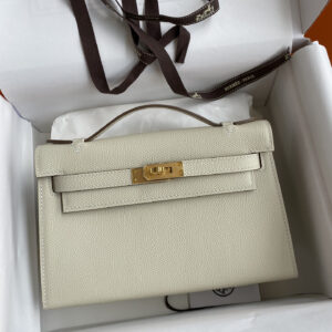 hm0260 Hermes Kelly Pochette Clutch Bag Milkshake White White Gold Hardware