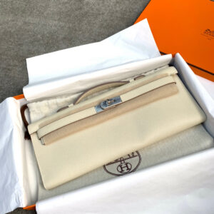 hm0261 Hermes Kelly Pochette Clutch Bag Milkshake White White Silver Hardware