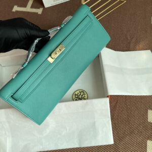 hm0263 Hermes Kelly Pochette Clutch Bag Peacock Blue Blue Silver Hardware