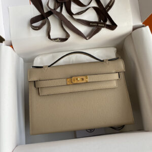 hm0265 Hermes Kelly Pochette Clutch Bag Tourterelle Gray Gray Gold Hardware