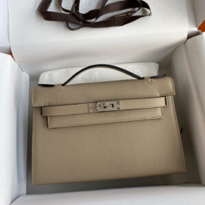 hm0266 Hermes Kelly Pochette Clutch Bag Tourterelle Gray Gray Silver Hardware