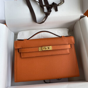 hm0268 Hermes Kelly Pochette Clutch Bag Orange Gold Hardware