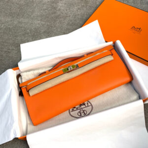 hm0269 Hermes Kelly Pochette Clutch Bag Orange Silver Hardware