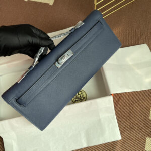 hm0271 Hermes Kelly Pochette Clutch Bag Navy Blue Blue Silver Hardware