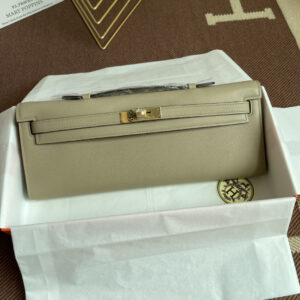 hm0273 Hermes Kelly Pochette Clutch Bag Gray Silver Hardware