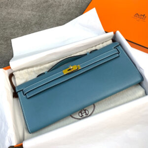 hm0275 Hermes Kelly Pochette Clutch Bag Denim Blue Blue Gold Hardware
