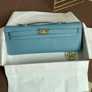 hm0276 Hermes Kelly Pochette Clutch Bag Denim Blue Blue Silver Hardware