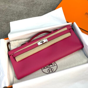 hm0278 Hermes Kelly Pochette Clutch Bag Rose Purple Purple Silver Hardware