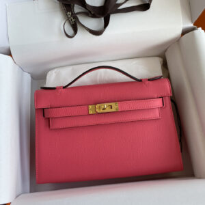 hm0280 Hermes Kelly Pochette Clutch Bag Pink Gold Hardware