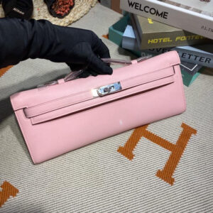hm0281 Hermes Kelly Pochette Clutch Bag Pink Silver Hardware