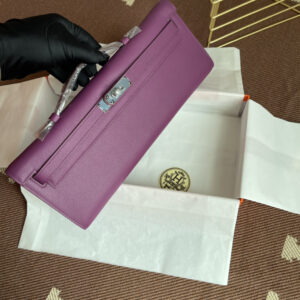 hm0283 Hermes Kelly Pochette Clutch Bag Purple Silver Hardware