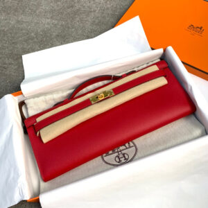 hm0285 Hermes Kelly Pochette Clutch Bag Red Gold Hardware