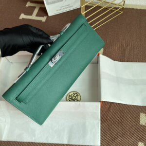 hm0289 Hermes Kelly Pochette Clutch Bag Green Silver Hardware
