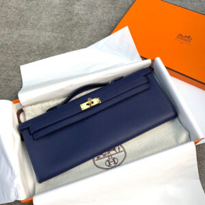 hm0291 Hermes Kelly Pochette Clutch Bag Blue Gold Hardware