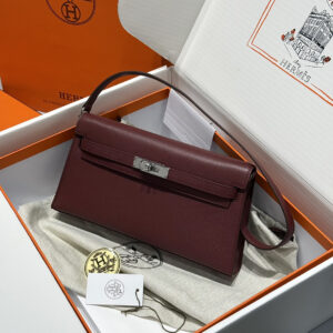 hm0293 Hermes Kelly Pochette Clutch Bag Burgundy Red