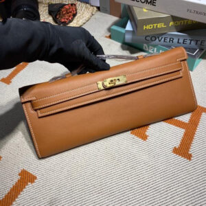 hm0296 Hermes Kelly Pochette Clutch Bag Gold Brown Brown Silver Hardware