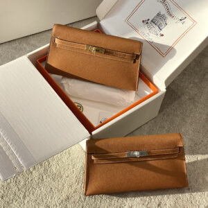 hm0297 Hermes Kelly Pochette Clutch Bag Gold Brown Gold Brown Brown