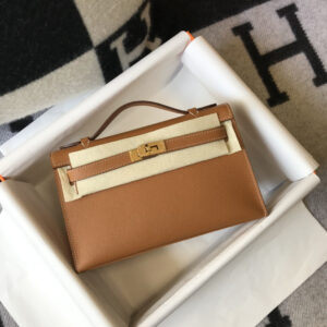 hm0298 Hermes Kelly Pochette Clutch Bag Gold Brown Gold Brown Brown Silver Hardware