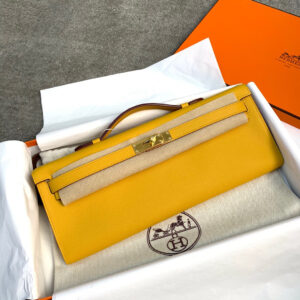 hm0303 Hermes Kelly Pochette Clutch Bag Yellow Gold Hardware