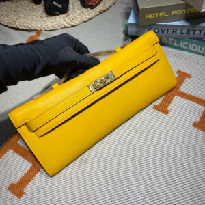 hm0304 Hermes Kelly Pochette Clutch Bag Yellow Silver Hardware