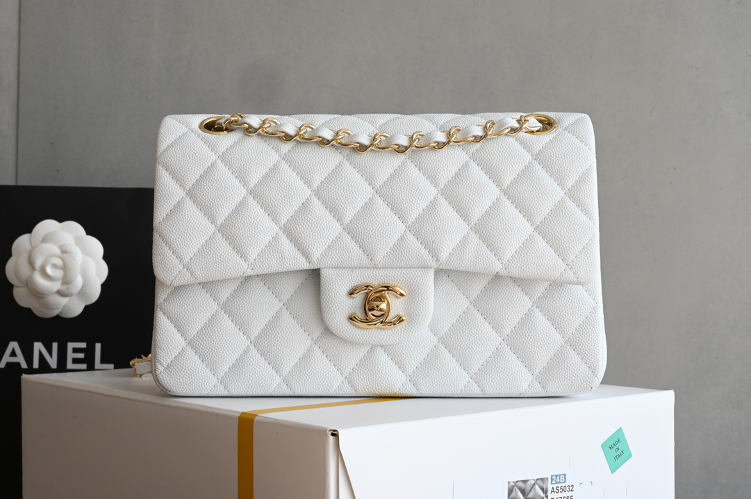 bag0283 Chanel Classic Flap Small White Gold Hardware