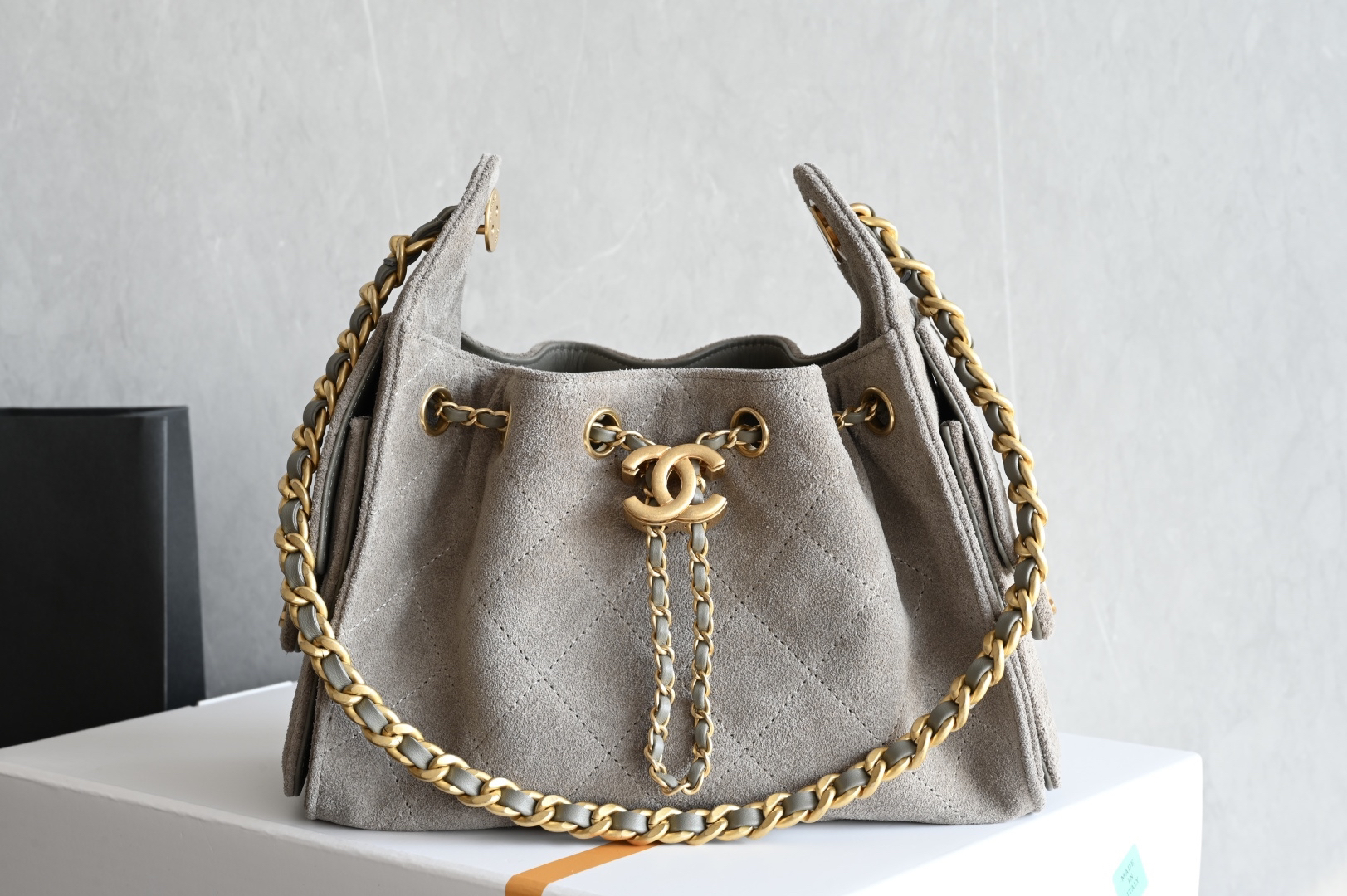 bag0284 Chanel 25 Bag Hobo Mini Gray Gold Hardware