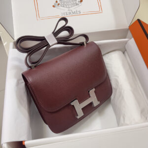 hm0396 Hermes Constance Shoulder Bag Burgundy Red Silver Hardware