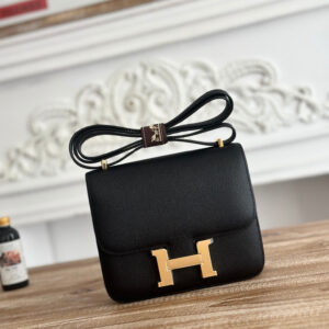 hm0413 Hermes Constance Shoulder Bag Black Silver Hardware