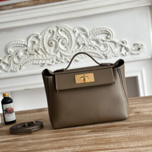 hm0446 Hermes Evelyne Shoulder Bag Etoupe Gray Gray Gold Hardware