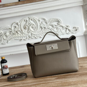 hm0447 Hermes Evelyne Shoulder Bag Etoupe Gray Gray Silver Hardware