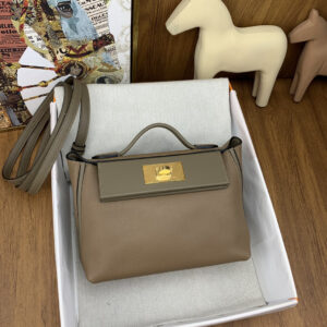 hm0448 Hermes Evelyne Shoulder Bag Etoupe Gray Beige Gray Gold Hardware