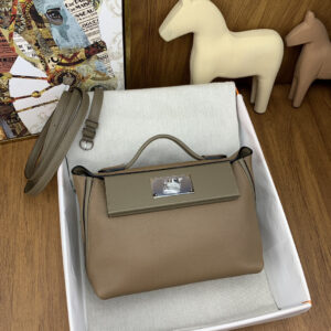 hm0449 Hermes Evelyne Shoulder Bag Etoupe Gray Beige Gray Silver Hardware