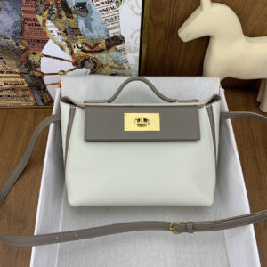 hm0452 Hermes Evelyne Shoulder Bag Milkshake White White Gray Gold Hardware