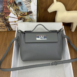hm0467 Hermes Evelyne Shoulder Bag White Gray Silver Hardware