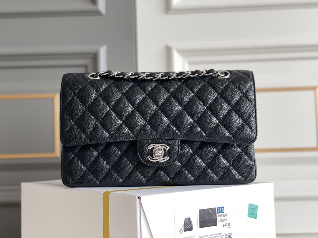 bag0295 Chanel Classic Flap Medium Black Silver Hardware