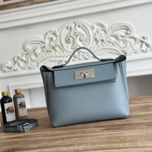 hm0480 Hermes Evelyne Shoulder Bag Blue Silver Hardware