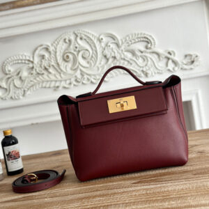 hm0481 Hermes Evelyne Shoulder Bag Burgundy Red Gold Hardware