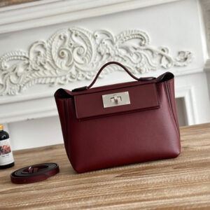 hm0482 Hermes Evelyne Shoulder Bag Burgundy Red Silver Hardware
