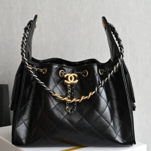 bag0299 Chanel 25 Bag Hobo Small Black Gold Hardware