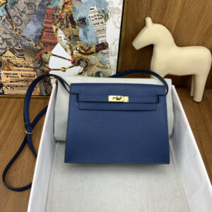 hm0519 Hermes Kelly Danse Shoulder Bag Blue Gold Hardware