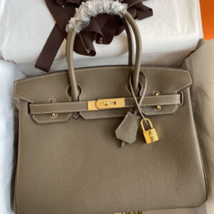 hm0547 Hermes Birkin Top Handle Bag Etoupe Gray Gray Gold Hardware