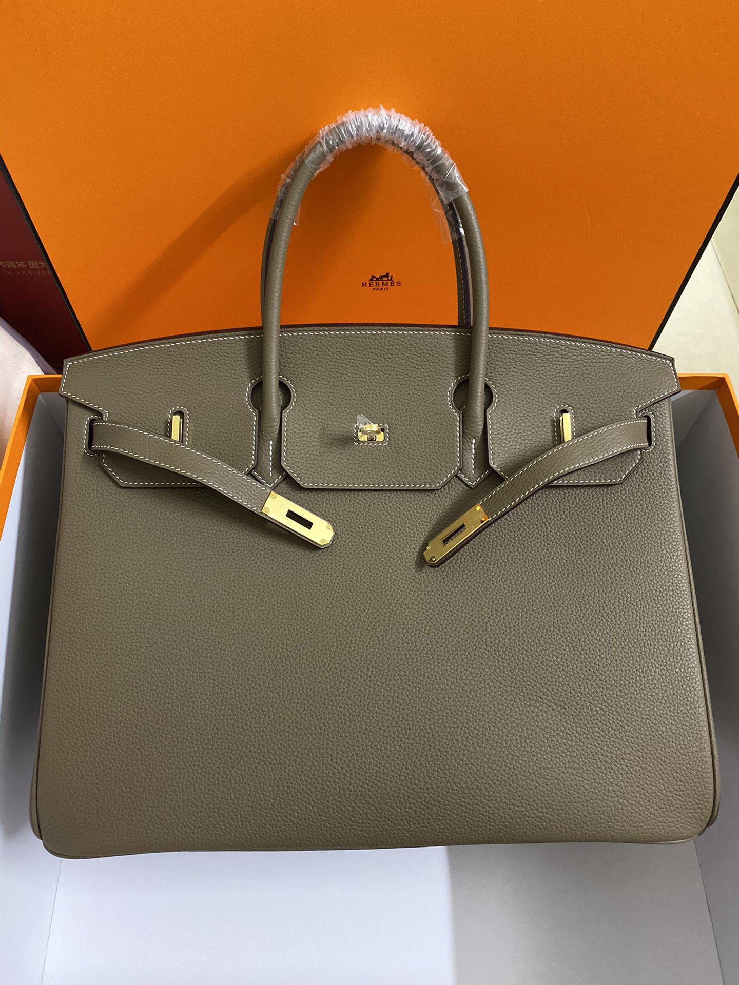 hm0548 Hermes Birkin Top Handle Bag Etoupe Gray Gray Silver Hardware