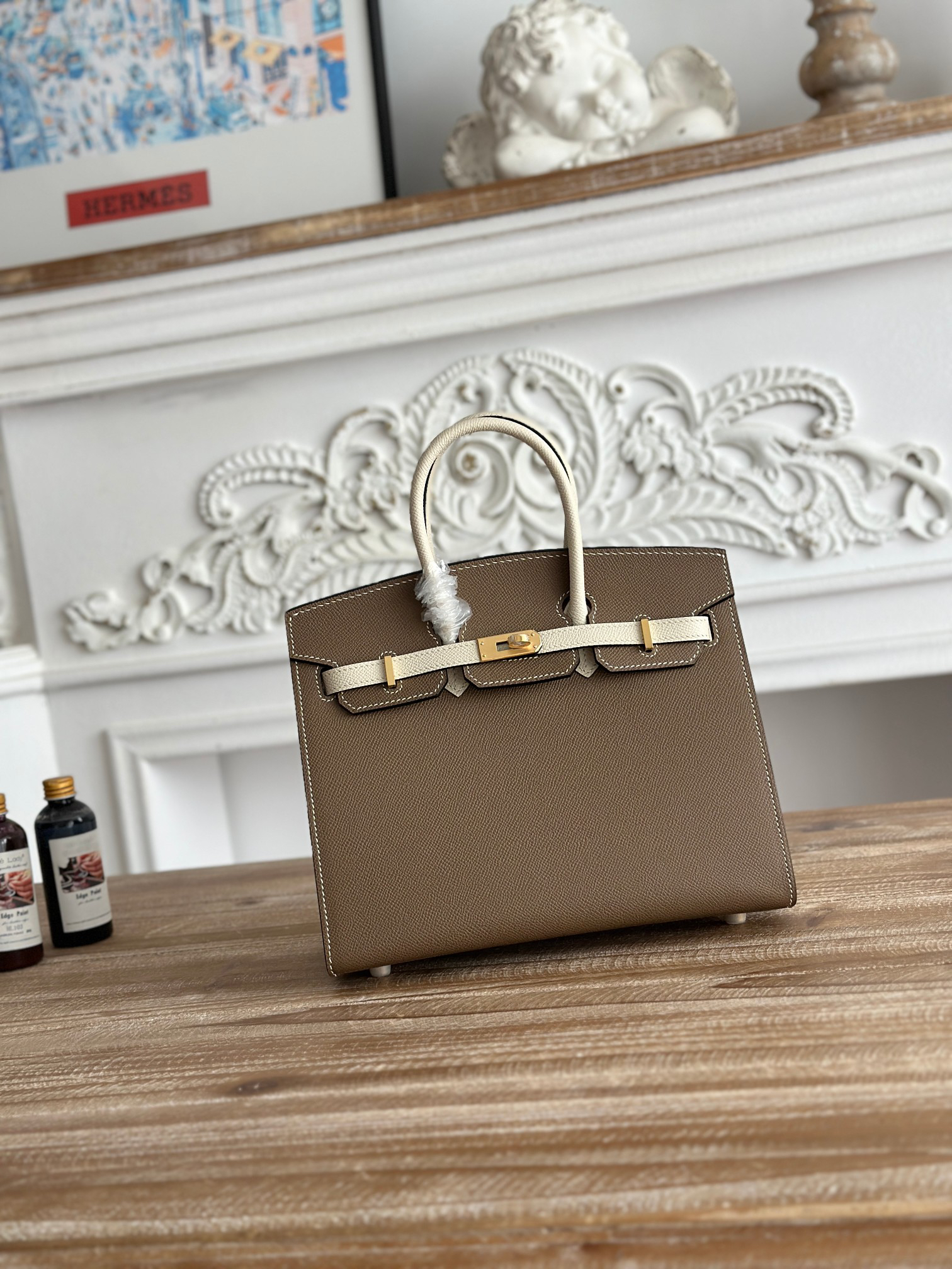 hm0551 Hermes Birkin Top Handle Bag Milkshake White Etoupe Gray Multicolor Gold Hardware