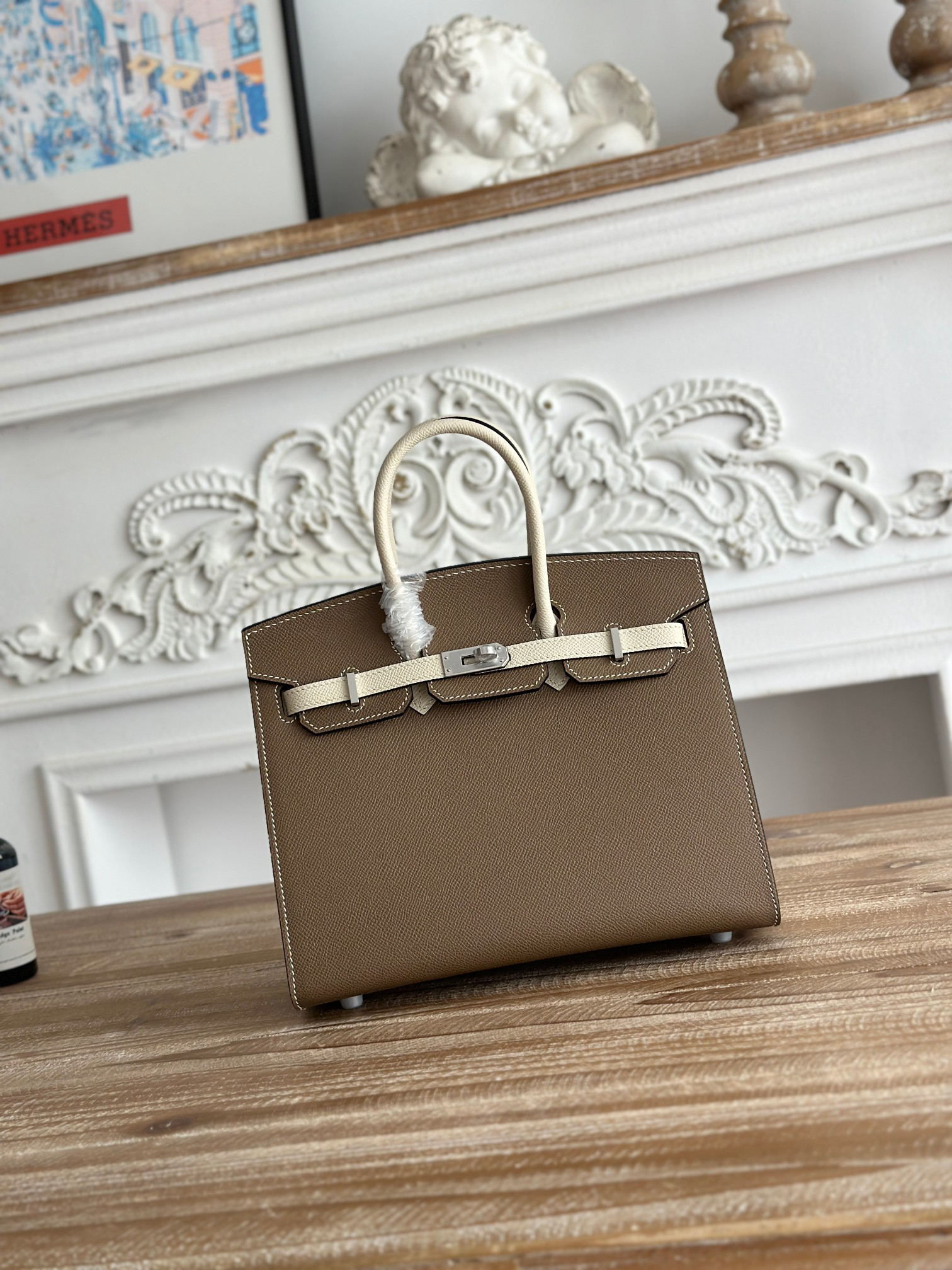 hm0552 Hermes Birkin Top Handle Bag Milkshake White Etoupe Gray Multicolor Silver Hardware