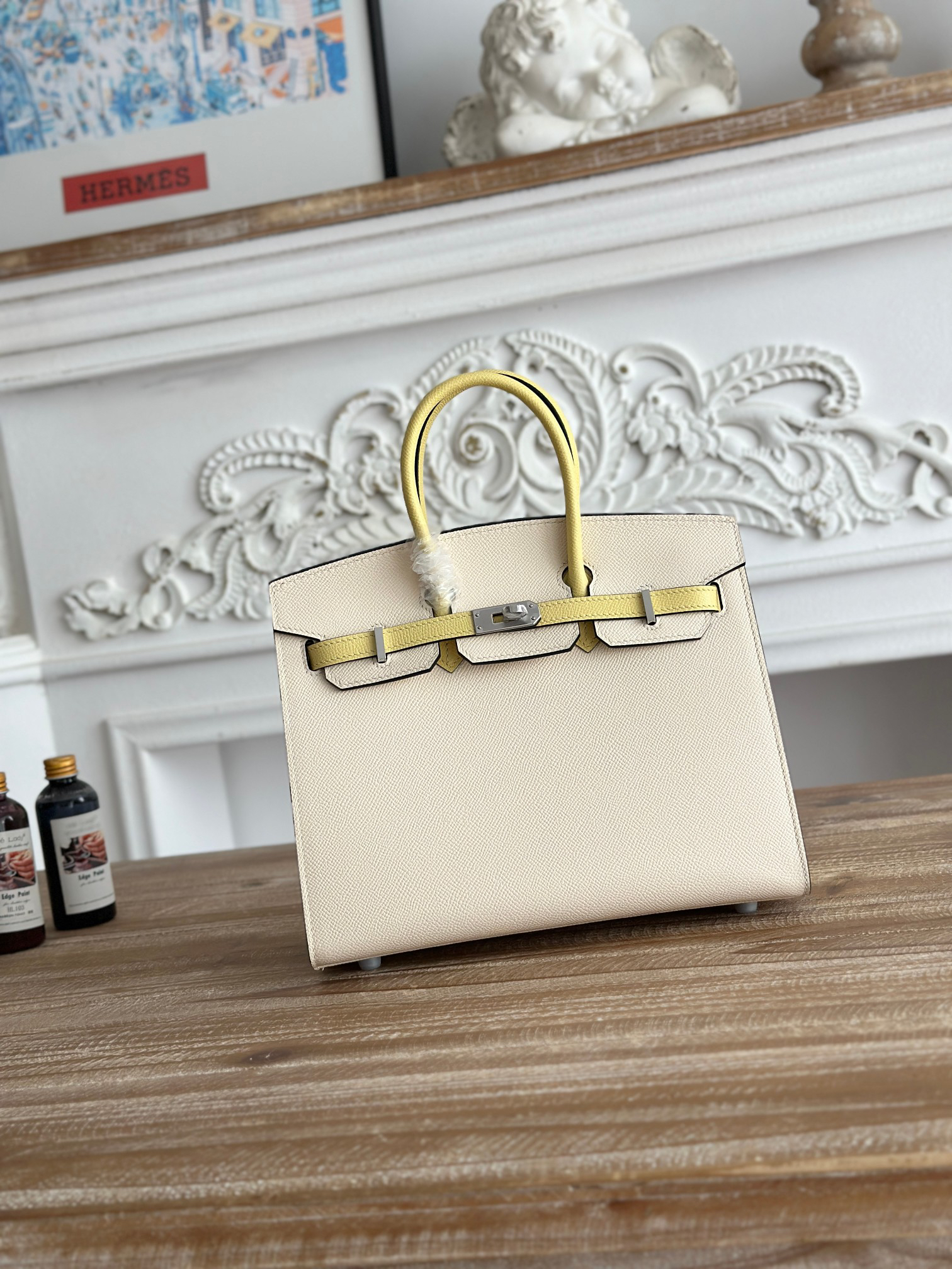 hm0554 Hermes Birkin Top Handle Bag Milkshake White Multicolor White Silver Hardware