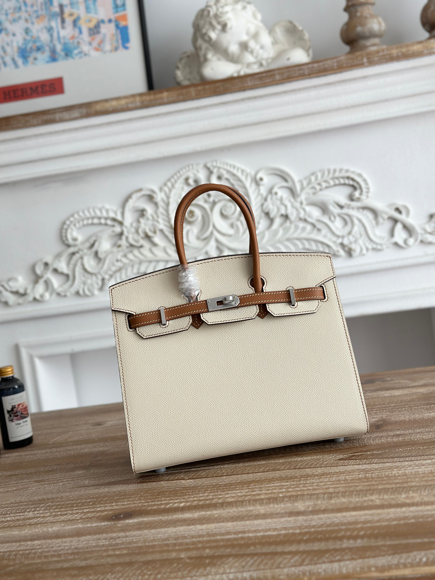 hm0563 Hermes Birkin Top Handle Bag Milkshake White Gold Brown Multicolor Silver Hardware