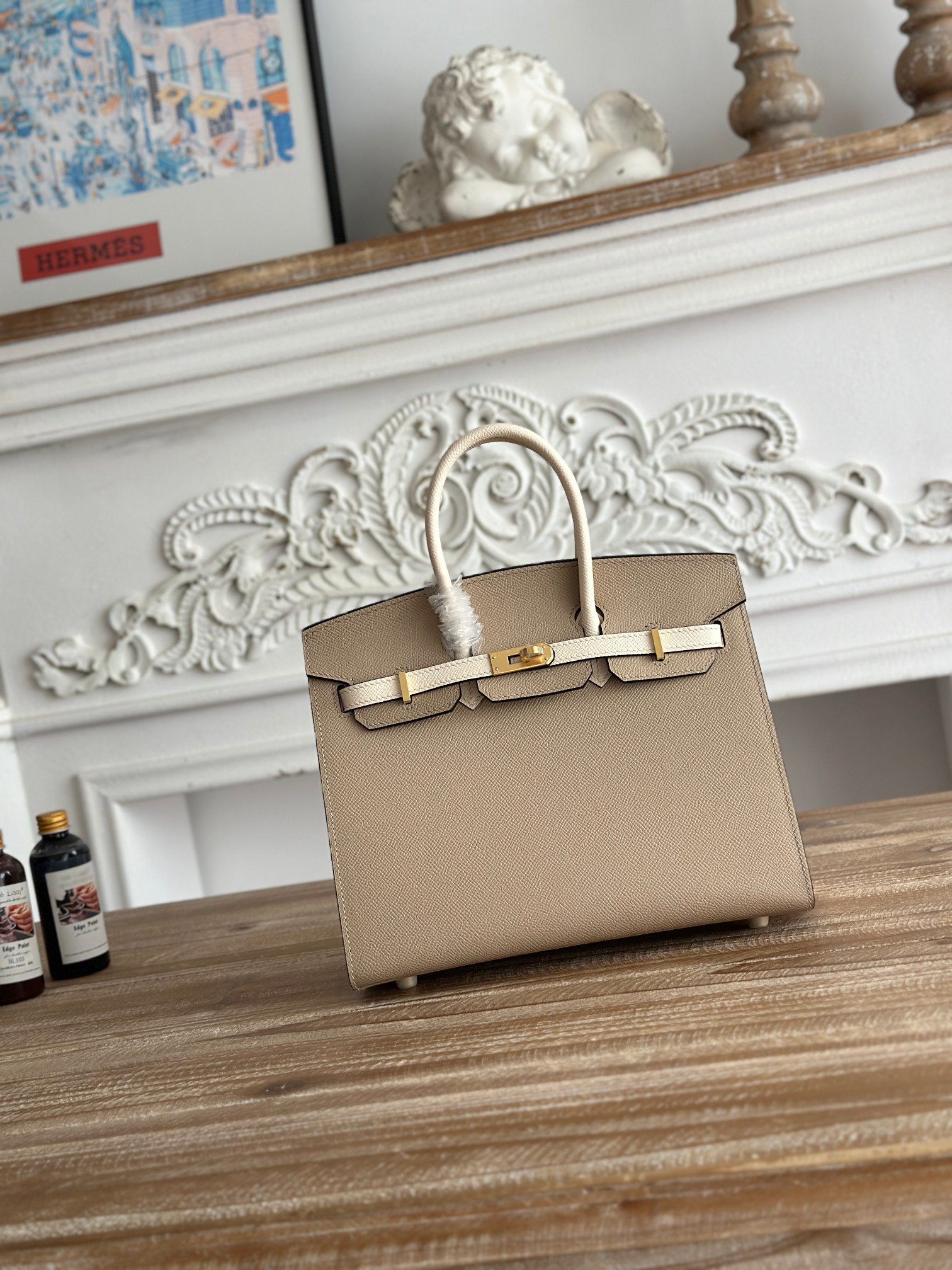hm0565 Hermes Birkin Top Handle Bag Milkshake White Trench Gray Multicolor Gold Hardware