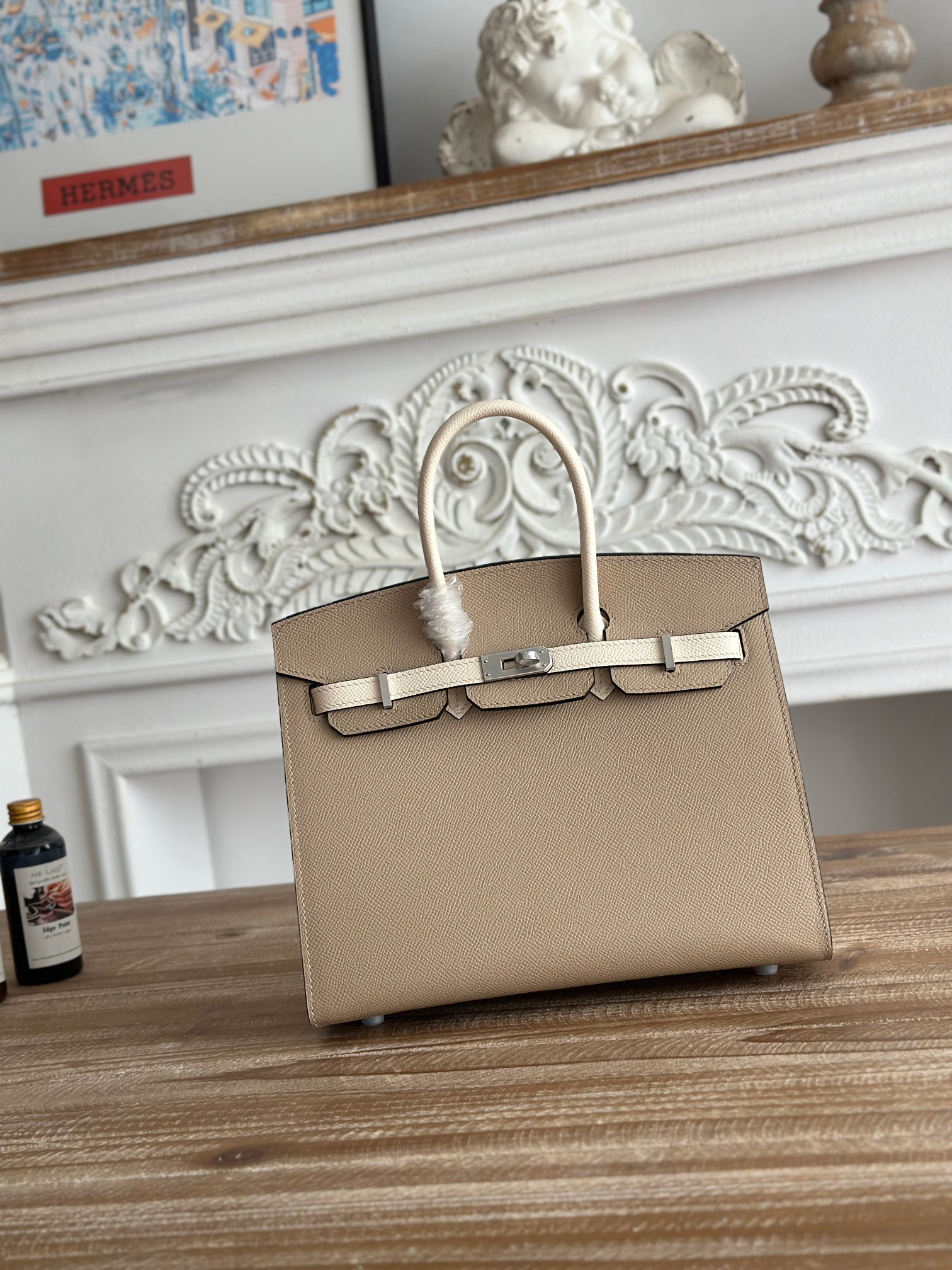 hm0566 Hermes Birkin Top Handle Bag Milkshake White Trench Gray Multicolor Silver Hardware