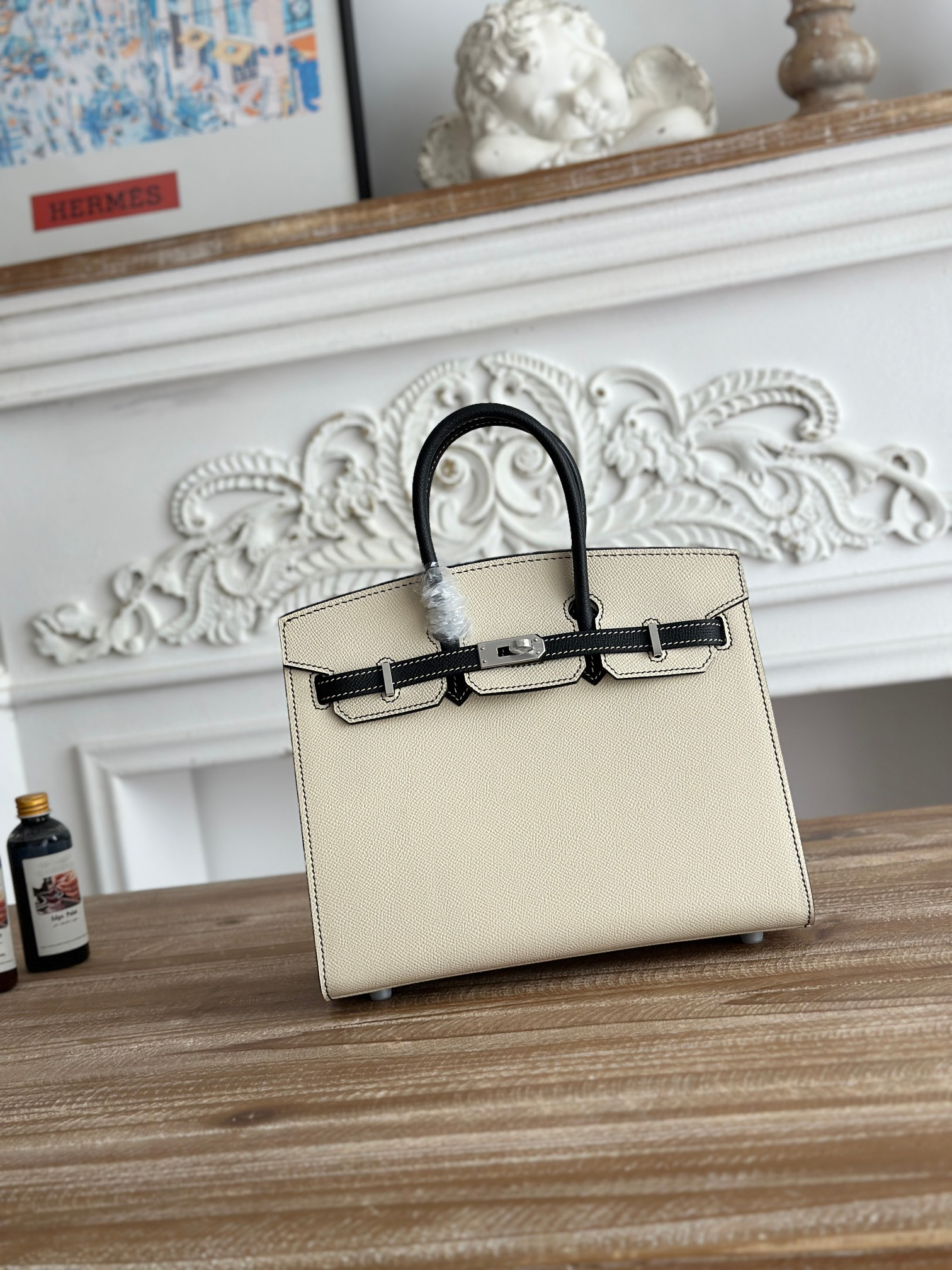 hm0568 Hermes Birkin Top Handle Bag Milkshake White Black Multicolor Silver Hardware
